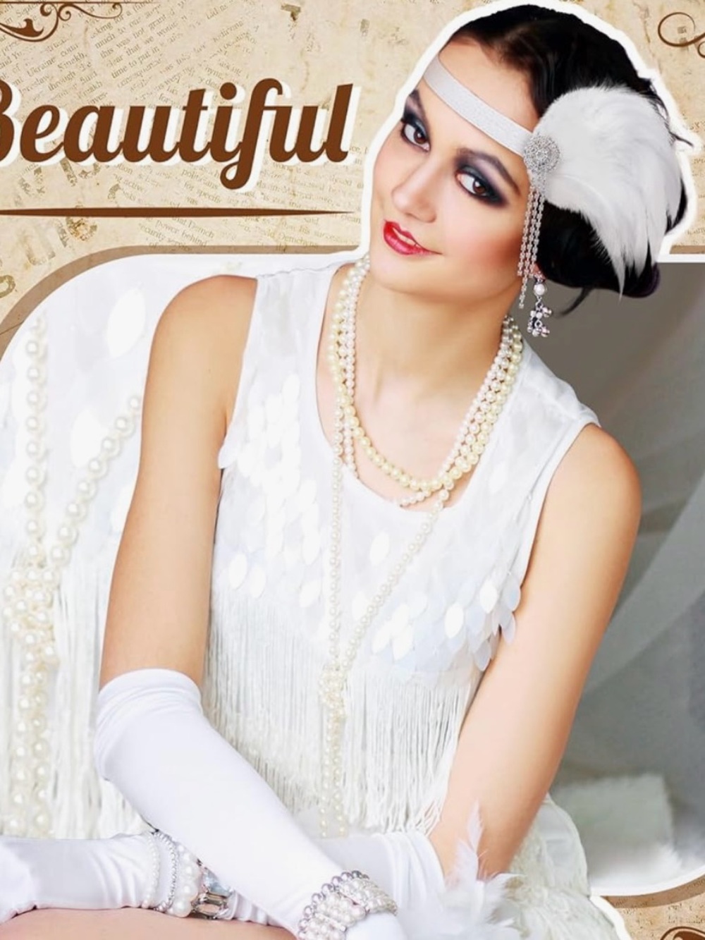 3 Brand New Ivory Feather & Rhinestone Flapper Head Pieces - Picture 8 of 10